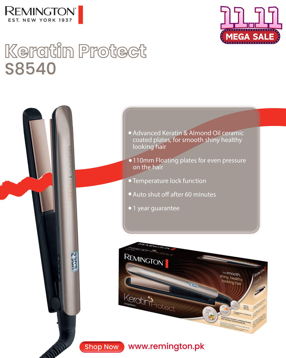 REMINGTON S8540 HAIR STRAIGHTENER KERATIN PROTECT