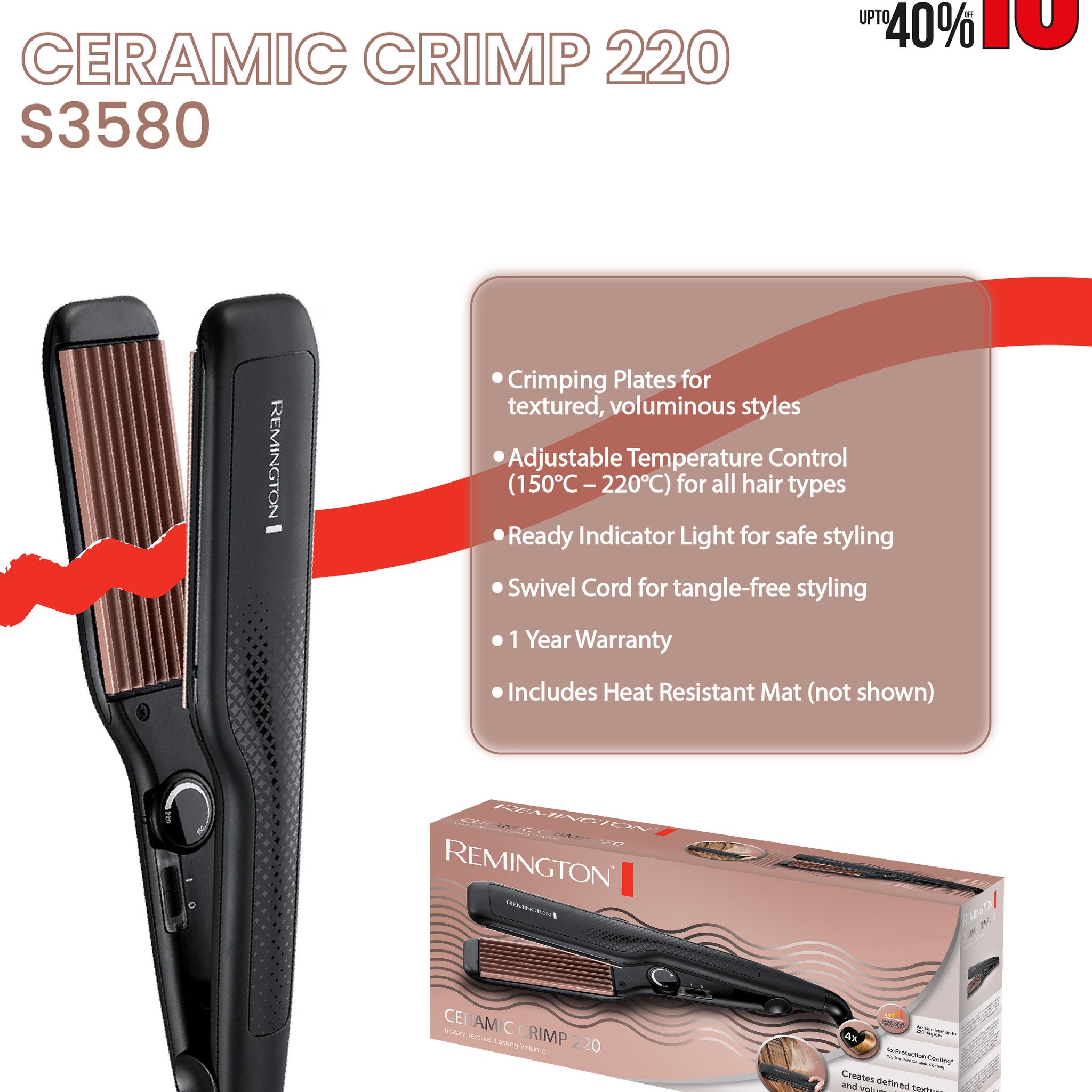 REMINGTON CERAMIC CRIMP CREPE HAIR STRAIGHTENER-S3580