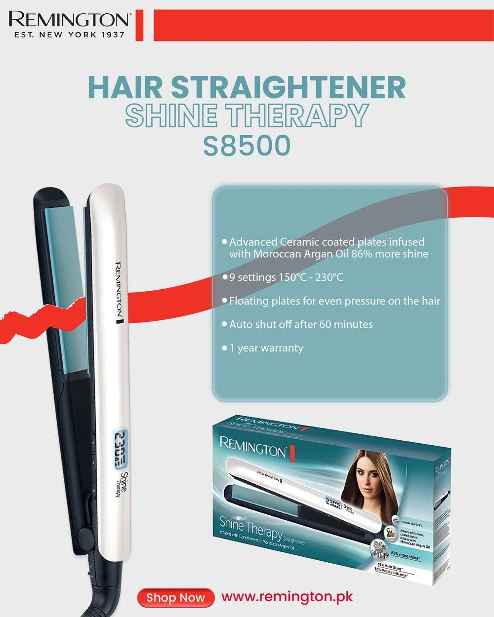 REMINGTON S8500 HAIR STRAIGHTENER SHINE THERAPY