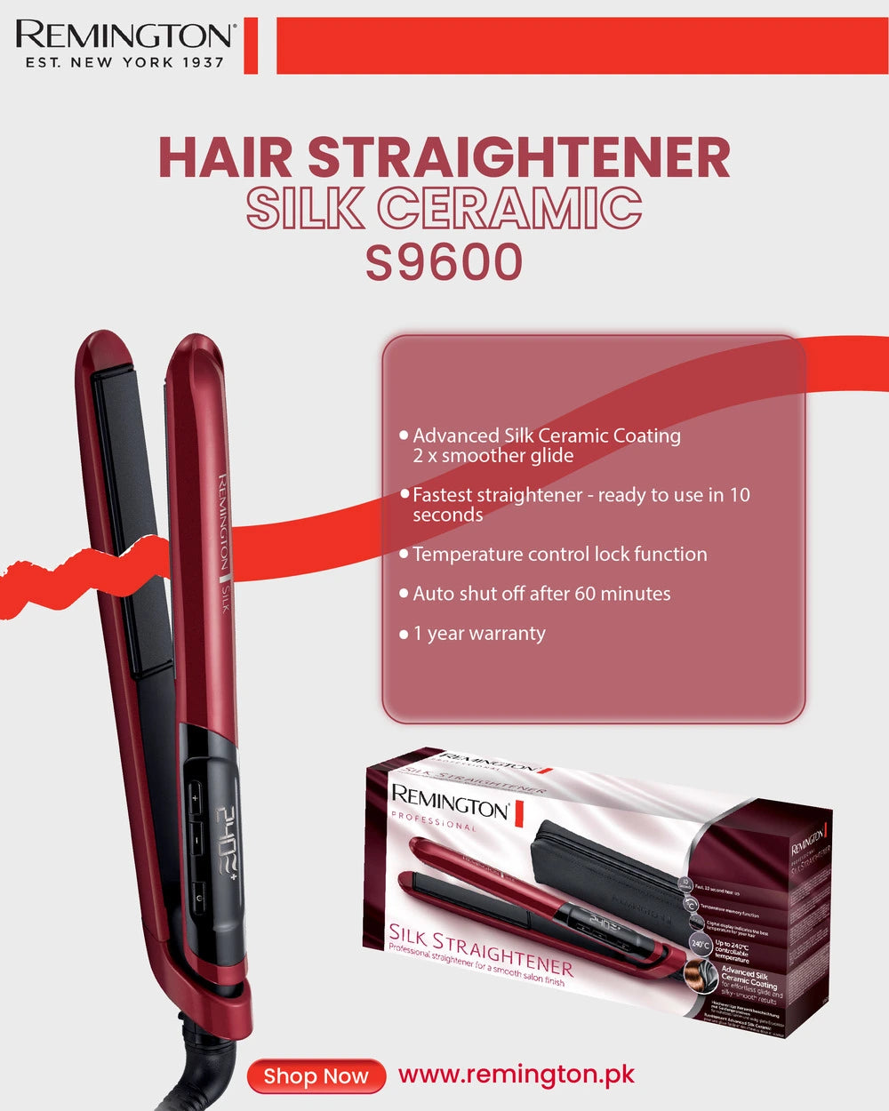 REMINGTON S9600 HAIR STRAIGHTENER SILK CERAMIC