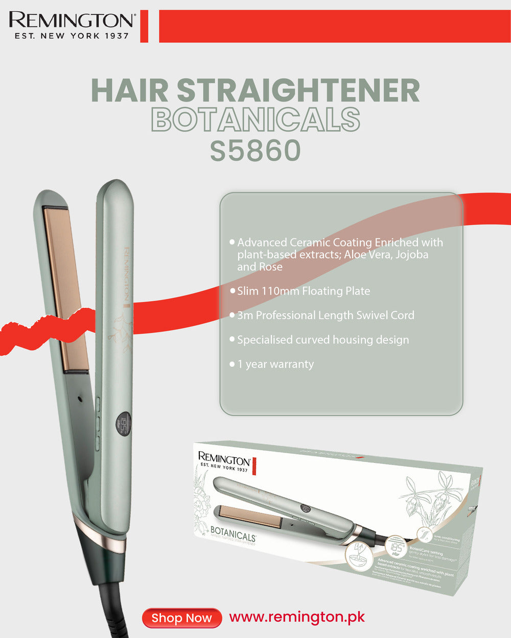 REMINGTON BOTANICALS HAIR STRAIGHTENER S5860